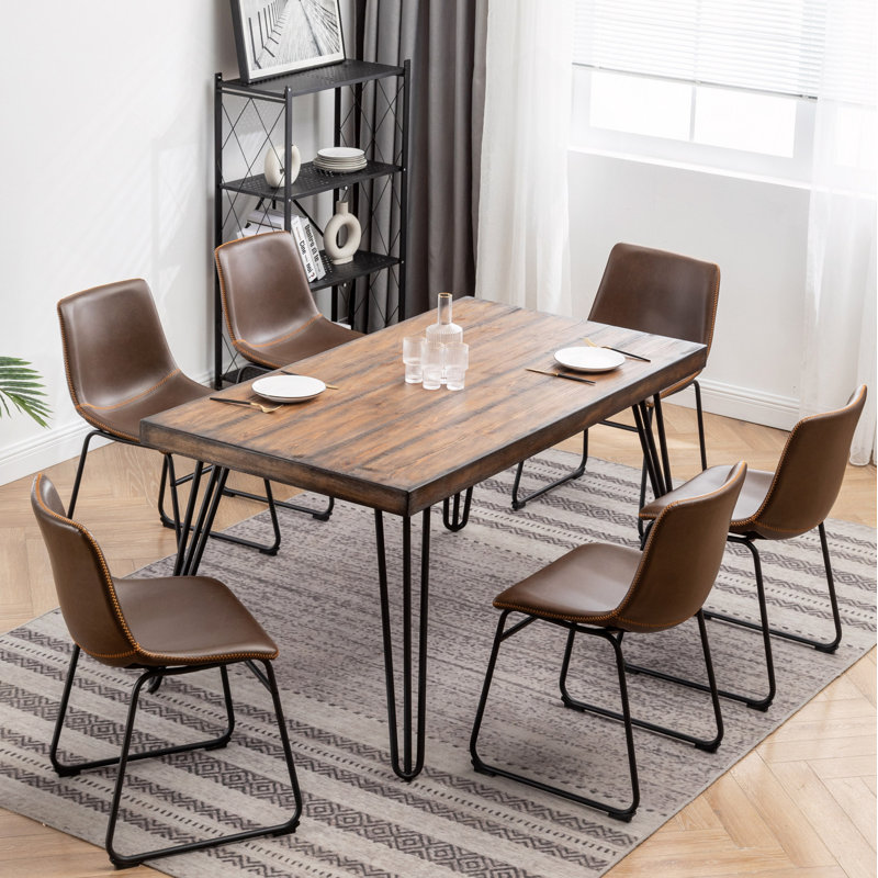 Aryven Industrial 7-Piece Dining Set, Brown