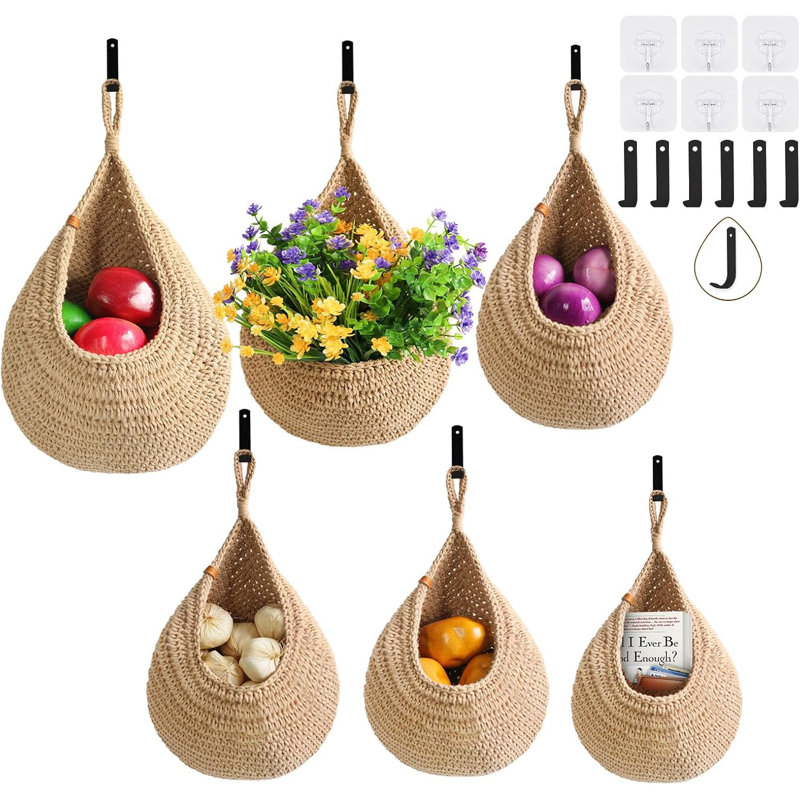 Paniers à fruits suspendus pour la cuisine - Paquet de 6 paniers suspendus Boho