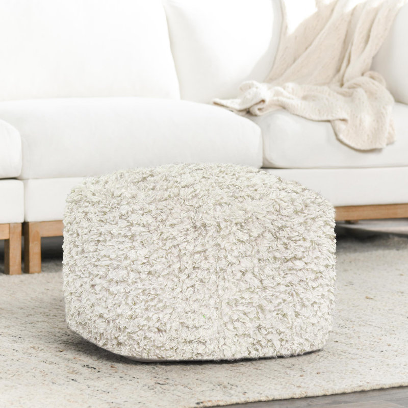 Ivory Boucle Upholstered Modern Square Pouf