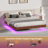 Walnut King Floating Bed Frame With LED Lights, Wave Curve Wood Texture Bed With Heavy Duty Metal Slats - No Box Spring Needed.
