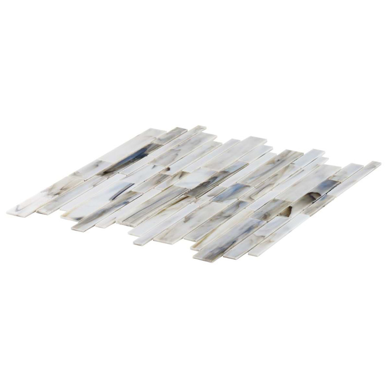 Matchstix 11x11 Brick Polished Glass Mosaic Tile, Aura White