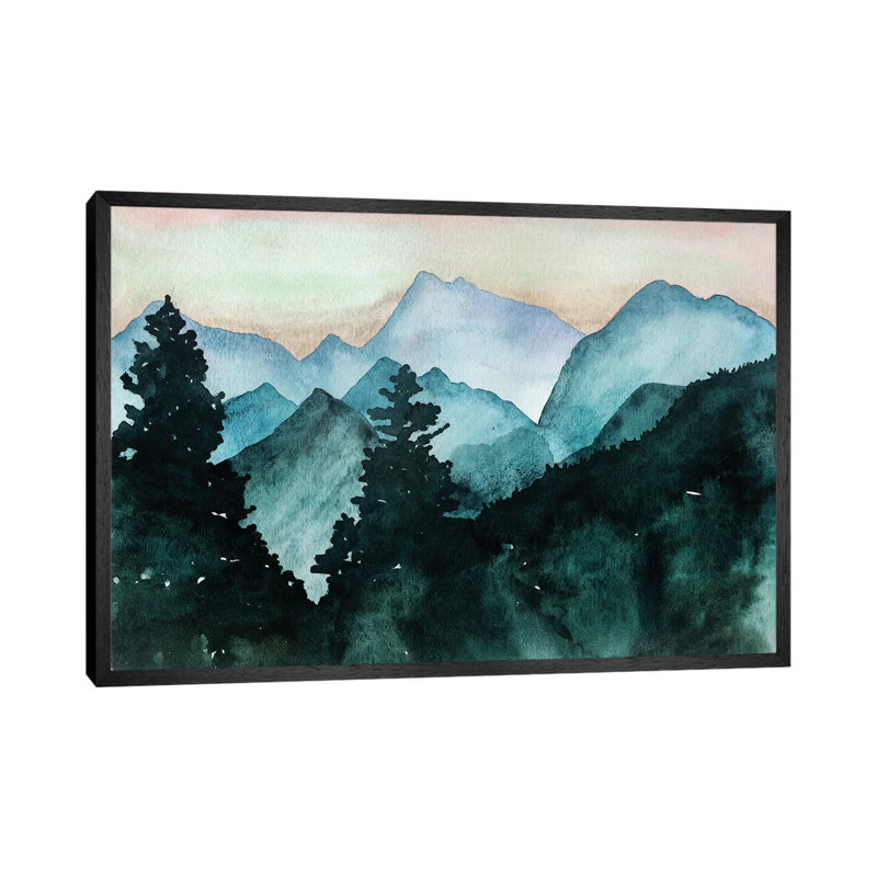 Mountain View 1 Piece Painting on Canvas, 66.04cm H x 101.6cm W x 3.81cm D, Black Framed