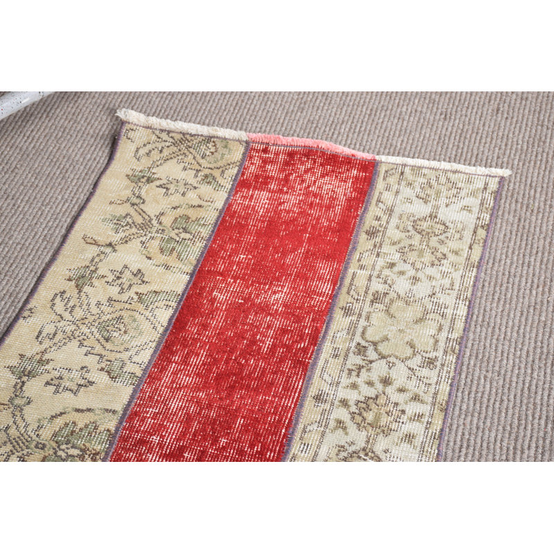 Handcrafted Vintage Turkish Rug in  Red and Beige with Unique Floral Detailing