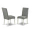 L'ensemble de salle à manger 3 pièces comprend une table de salle à manger ronde avec feuilles et tablettes Dropleaf et 2 chaises rembourrées en tissu de lin gris, lin blanc-556648982-556648981