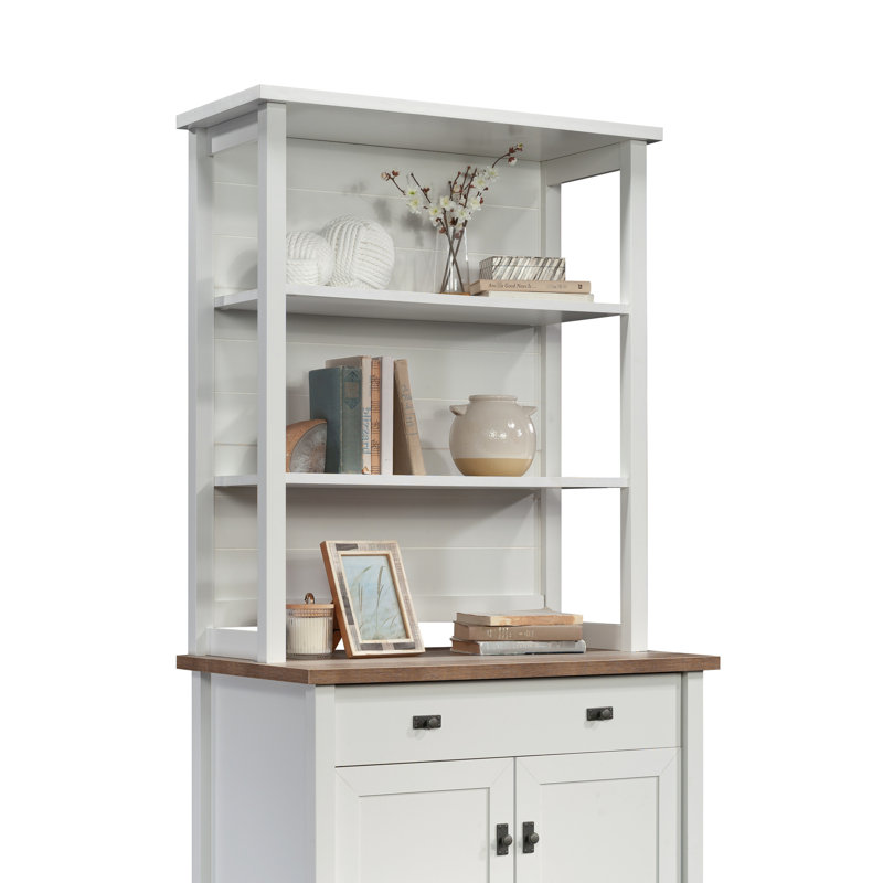 , Bureau chic, finition blanche, bois d'ingénierie, deux tablettes horizontales fixes, panneau arrière fermé