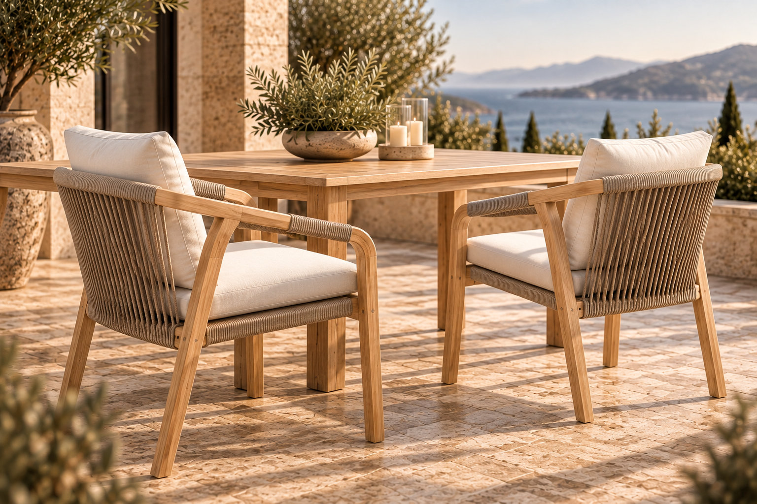 Joly Stackable Acacia Patio Armchair, Beige