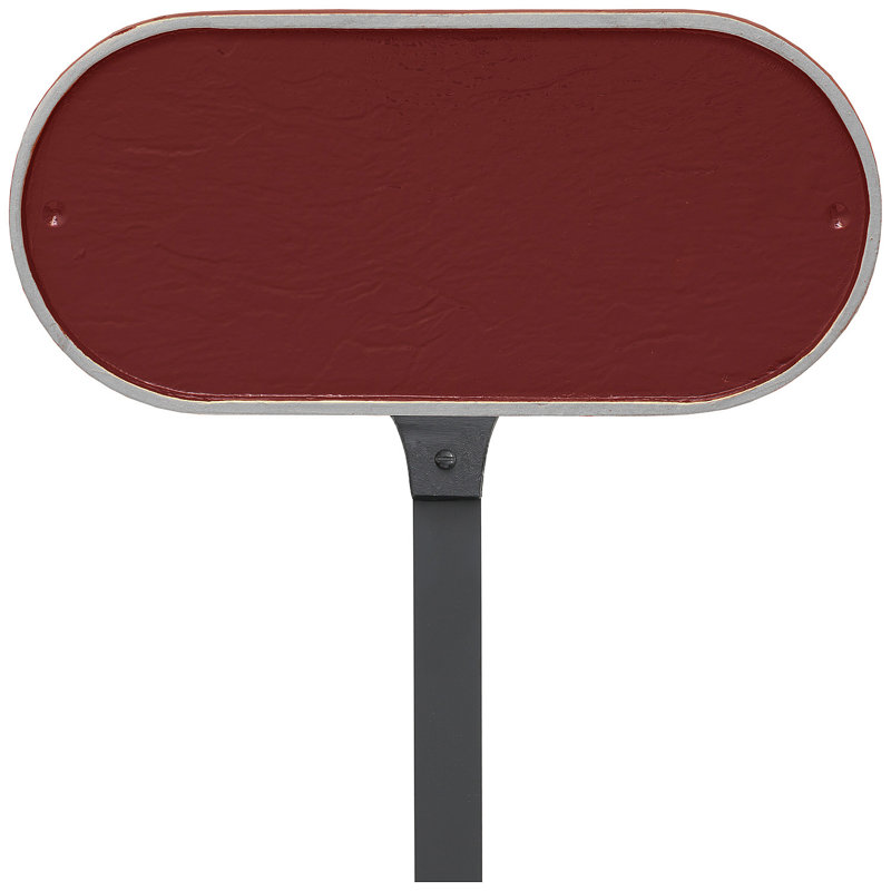 Plaque d'adresse oblongue avec piquet de pelouse, Rouge brique / argent, Oui