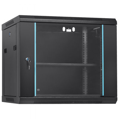 Armoire de rangement murale 9U, profondeur de 15,5 po, armoire de rangement pour serveur, capacité de charge maximale de 200 lb Capacité de charge au sol, avec panneaux latéraux de porte en verre verrouillables, pour équipement informatique, appareils