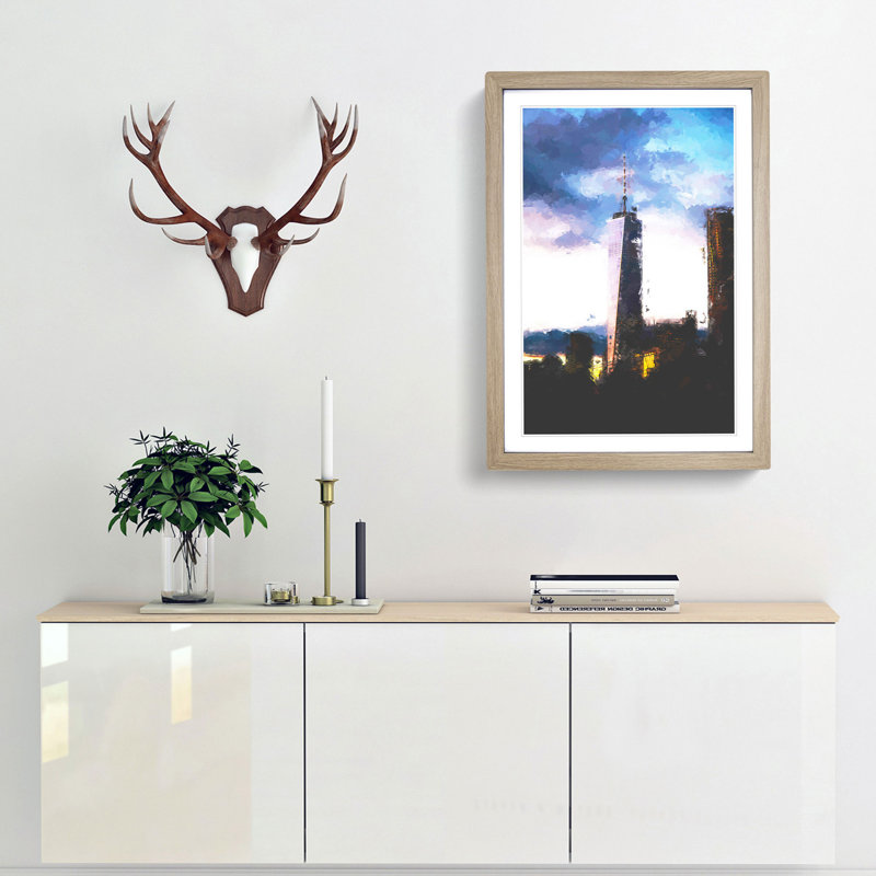 One World Trade Centre New York in Abstract - Picture Frame Graphic Art Print, Oak Framed, 36cm H x 27cm W x 2cm D