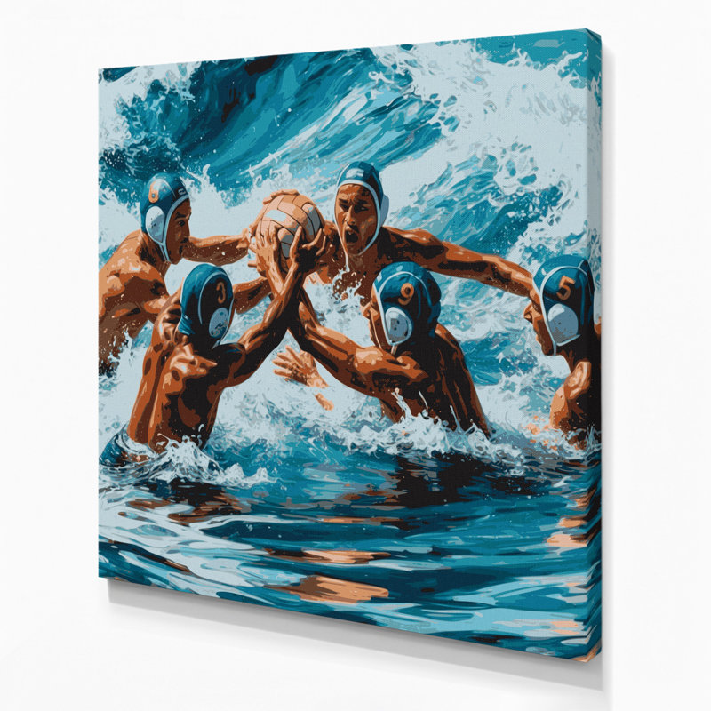 Sports nautiques, water-polo, art mural bleu, 12" H x 12" W