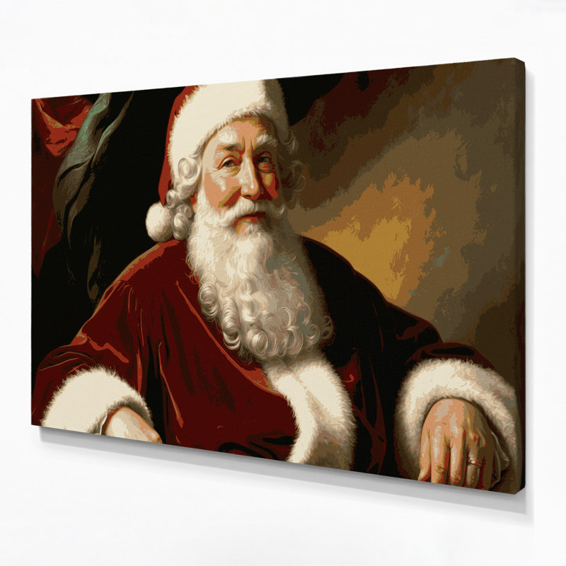«Christmas Santa Claus Portraits», art mural sur toile rouge, H 12 po x l 18 po