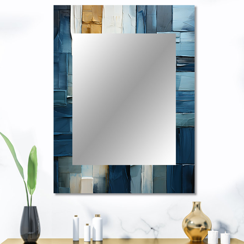Abstrait géométrique carré fusion - miroir mural décoratif abstrait, miroir bleu, impression d'art en métal, 40 po x 30 po