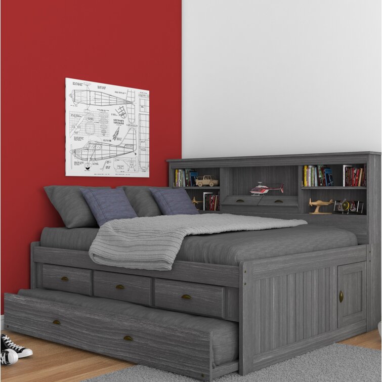 Beckford Full Solid Wood Bed with Bookcase, Trundle and Shelves