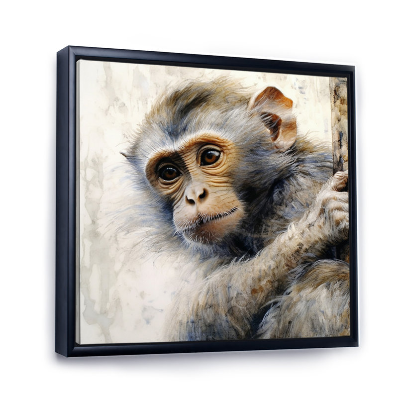 Wild Monkey II - animaux, impressions sur toile, H 16 po x l 16 po x P 1 po, Cadre flottant noir