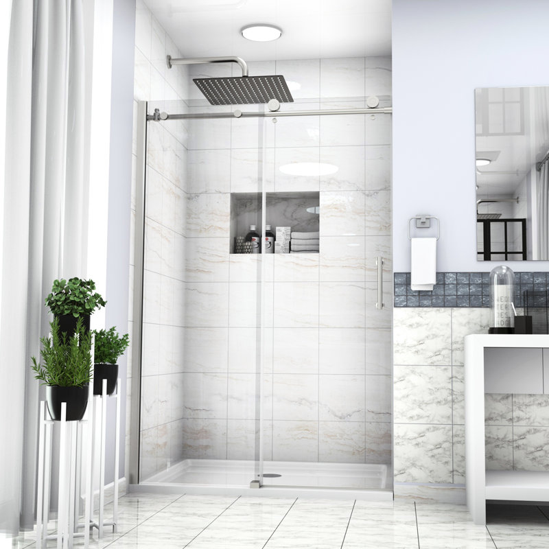 48" X 76" Shower Enclosure In . Tempered Glass Door. Rust- Stainless Steel Pull Handle. Adds Luxury To Bathroom. Professional Installation Advised W H Enclosure, Door With Charm Recommended