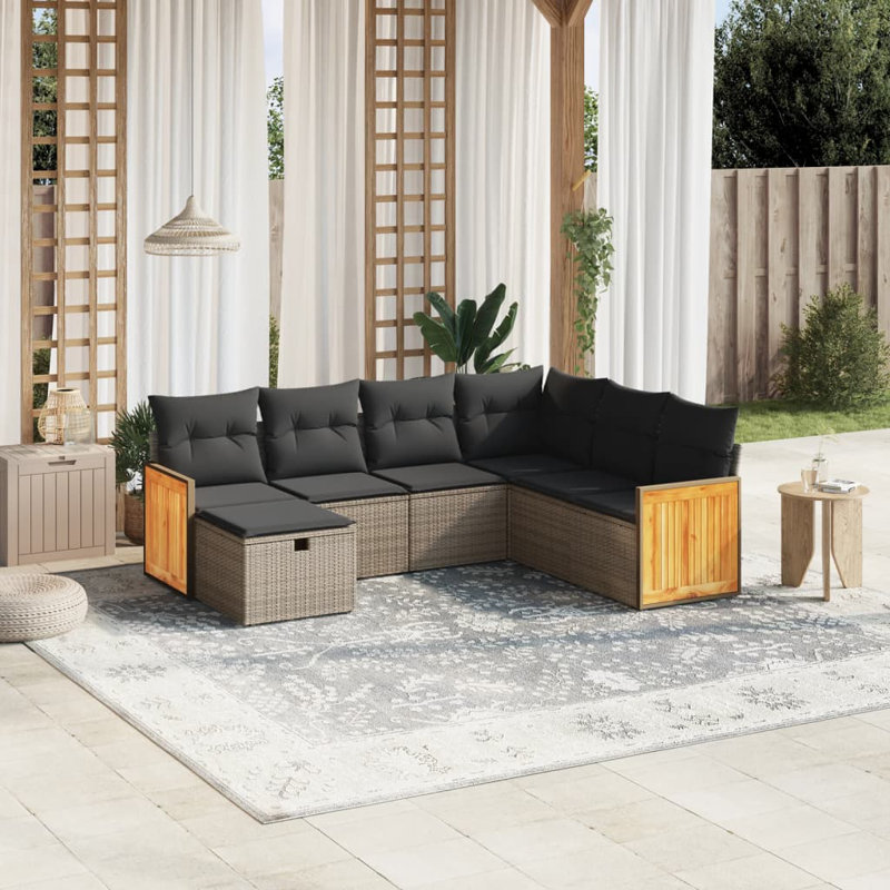 Vidaxl Garden Sofa Set Grey PE Rattan, Powder-Coated Steel, Polyester
