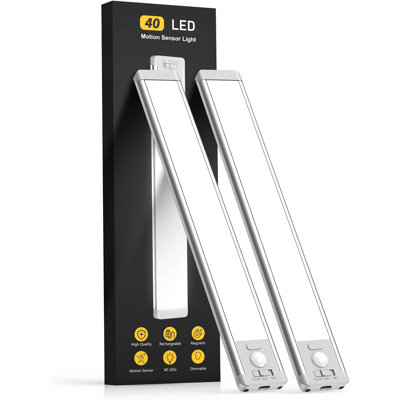 Éclairage sous-armoire de 10 po, paquet de 2 avec capteur de mouvement rechargeable pour l'intérieur, 5 lumières à DEL à intensité variable pour le placard, lumières sous le comptoir sans fil pour la cuisine, escaliers
