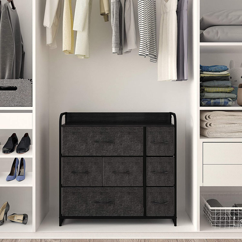 Commode 7 tiroirs Eriska, Gris foncé / Noir