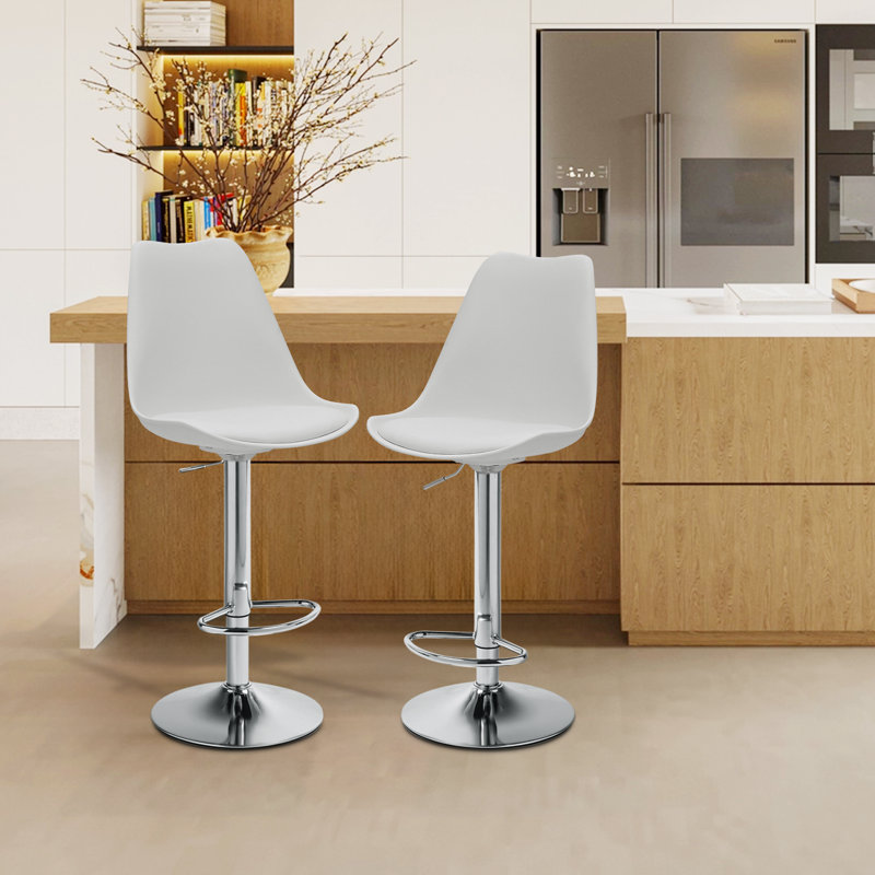 Claudia Adjustable Swivel Bar Stools, Kitchen Counter Height Barstools Dining Chairs with Footrest, White