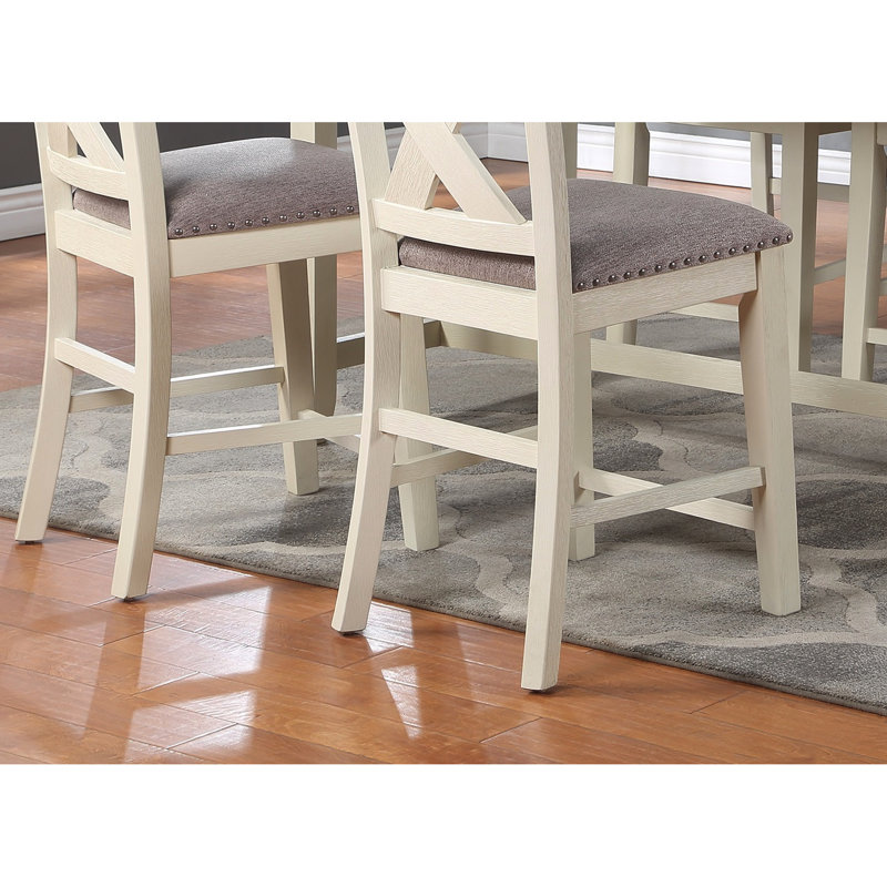 Chaise de salle à manger à hauteur de comptoir de 2, style moderne avec siège rembourré à finition crème 2 chaises, hauteur, dossier en X