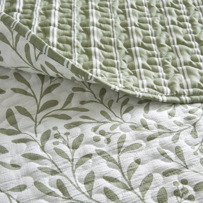 Ensemble de courtepointe 3 pièces Darcy Sage Green Farmhouse, Vert sauge / floral