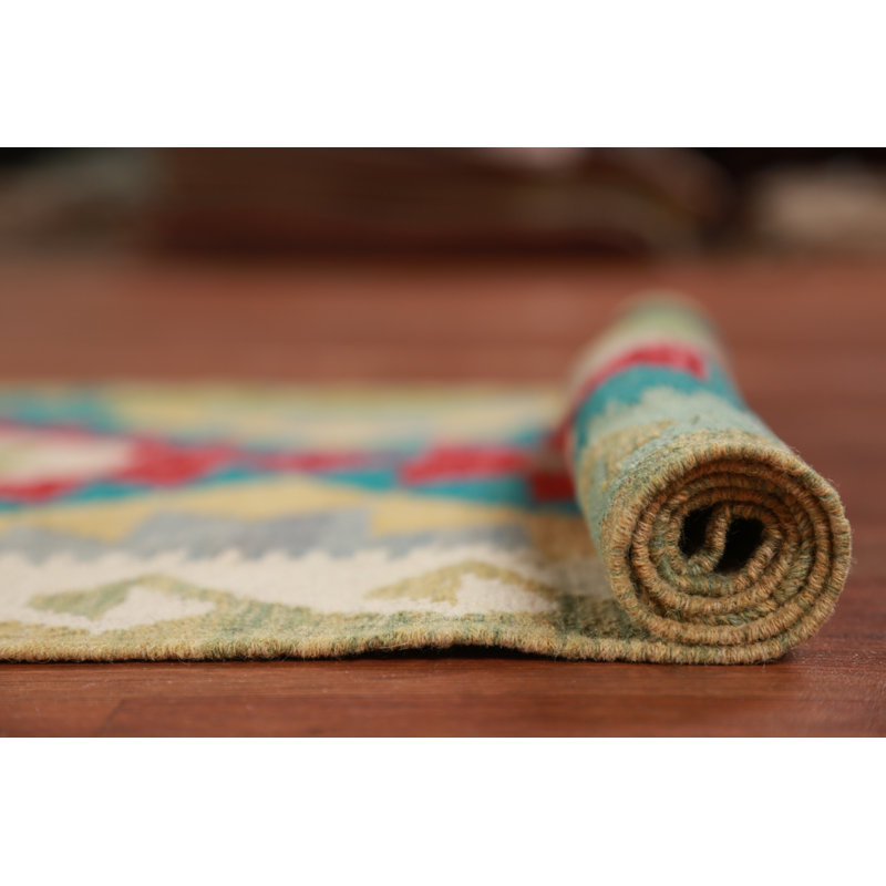 Tapis de couloir oriental géométrique en laine Kilim 3 x 16