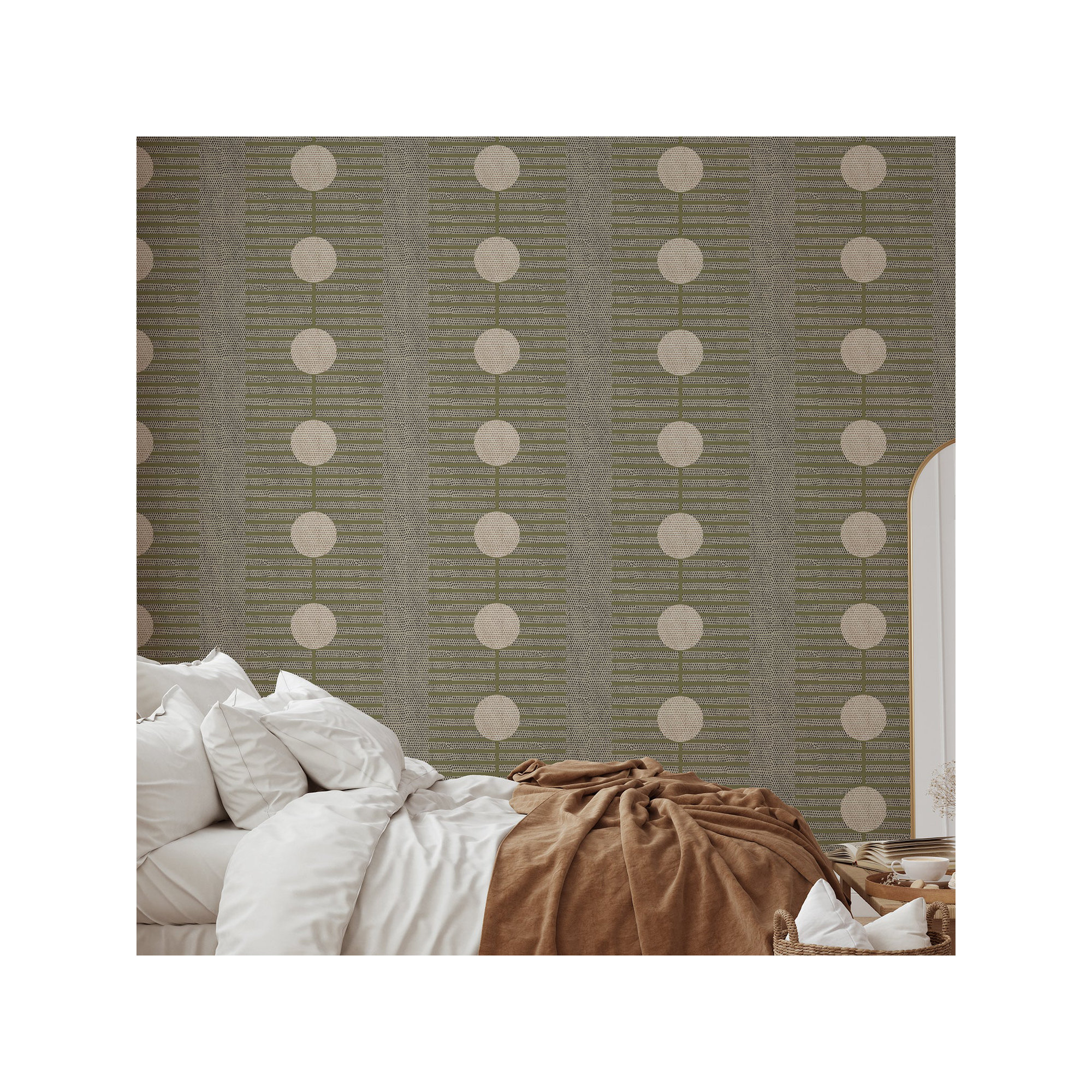 Nomalanga Peel & Stick Wallpaper Roll, Non-pasted, Olive/Linen