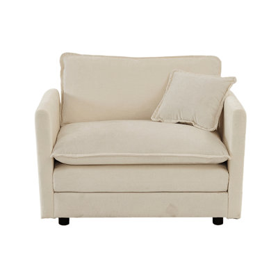 Fauteuil avec structure en bois massif en chenille beige - Tissu respirant et rembourré relaxant pour une maison confortable