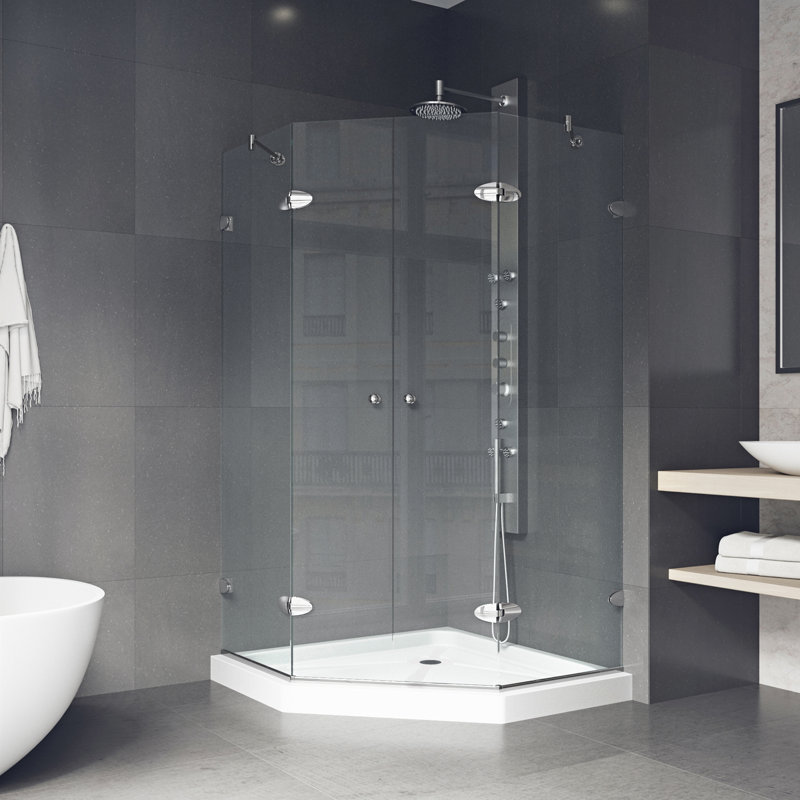 Gemini 48" W x 48" D x 77" H Hinged Frameless Shower Enclosure with 3/8  Clear Glass & Base, Chrome