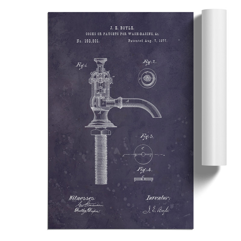Water Faucet Tap Patent Dark - Unframed Graphic Art, 59cm H x 42cm W x 0.1cm D