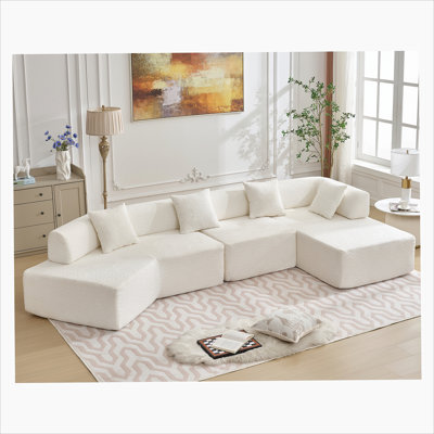 Modern Minimalist 140" L-Shape Couch ,No Assembly Required,Boucle,Modular Sofa