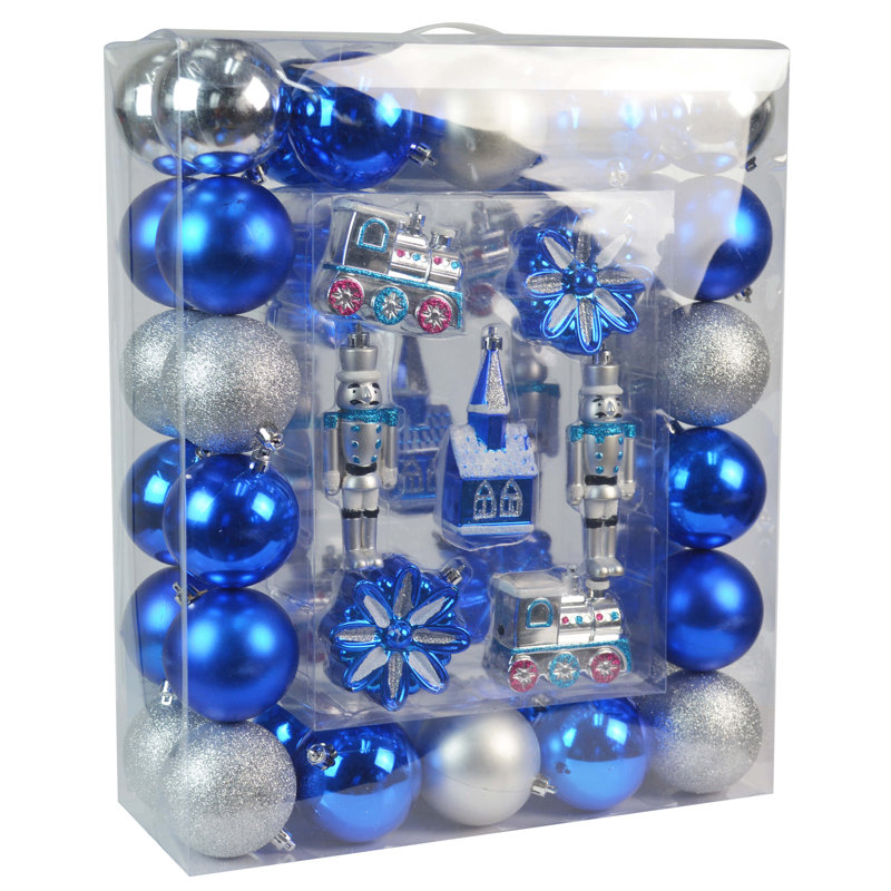 Ensemble d’ornement boule 50 pièces, Argent / Bleu