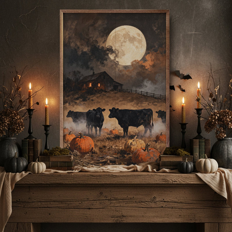 Cattle Under The Fall Moon, H 8 po x l 5 po