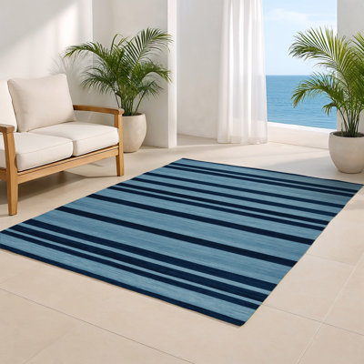 HorizontalStripes Blue Indoor and Outdoor Area Rug