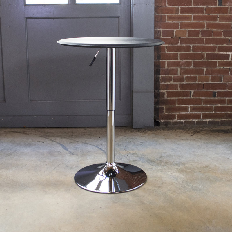 Adjustable Black Wood and Chrome Round Bar Table