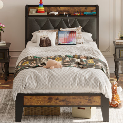 Havin Upholstered Standard Bed with Shelves