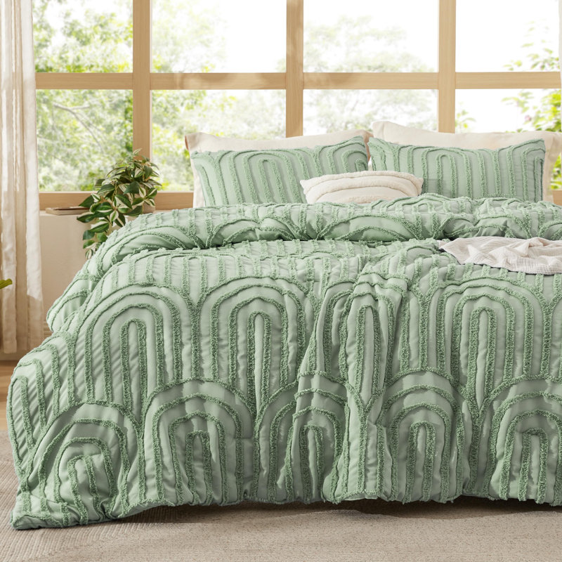 Comforter Set-Arch Jacquard Boho Bedding Sets, Queen Comforter + 2 Standard Shams, Sage Green