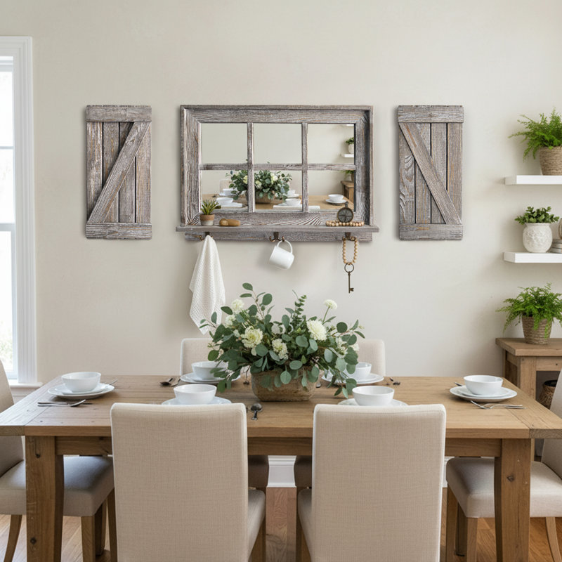 Miroir à 6 panneaux Farmhouse avec volets en Z, gris rustique