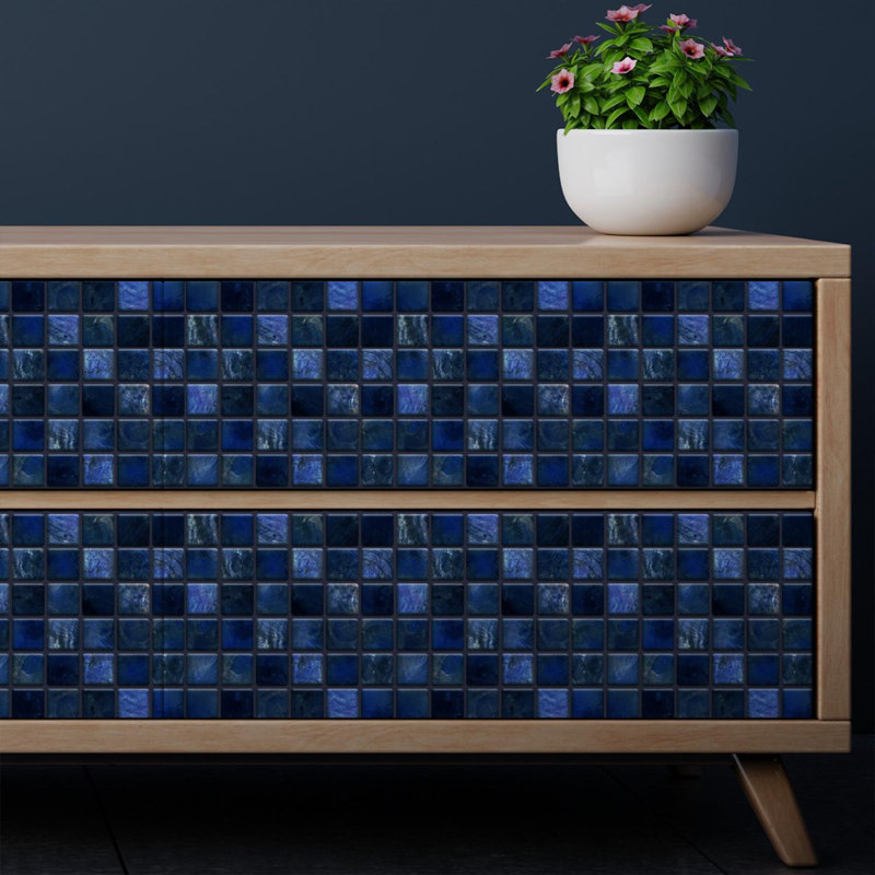 Metallic Self Adhesive Tile Stickers 15cm W x 15cm L, Dark Blue