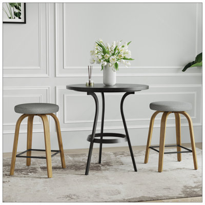 Ensemble de 2 tabourets pivotants, tabouret de bar sans dossier à hauteur de comptoir de 26 po, siège rembourré en tissu, pieds robustes en bois et repose-pieds en métal, tabourets insulaires modernes de style Mid-Century pour bars à domicile, restaurants, tout noir