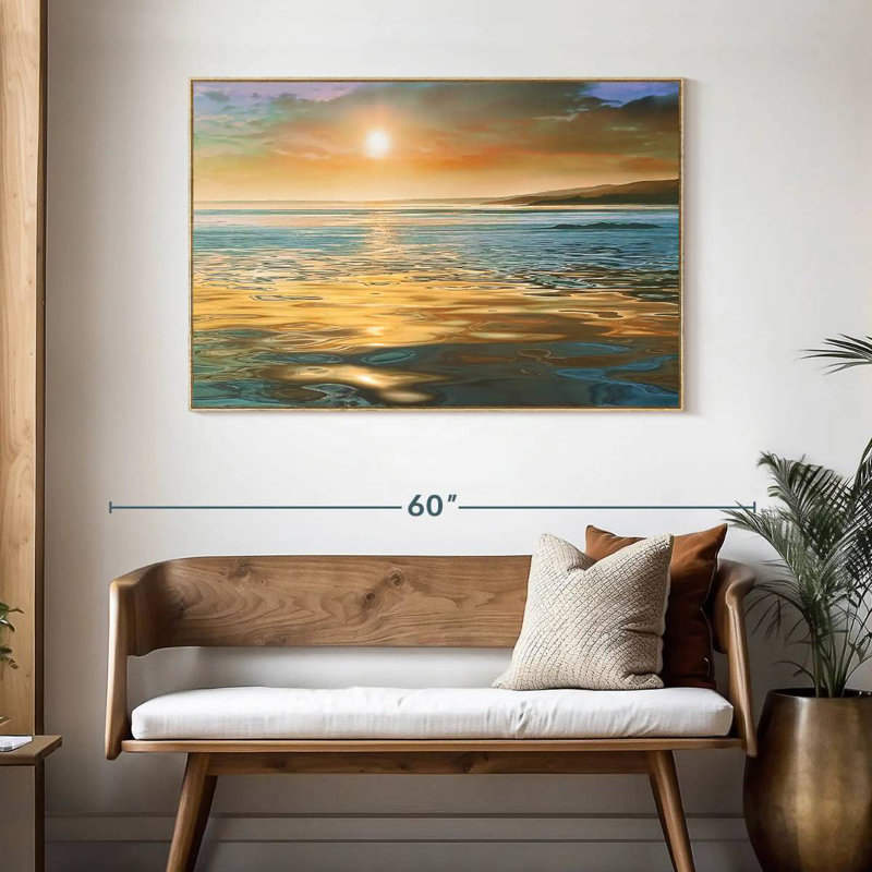 Calme du soir océan, Cadre flottant en bois naturel, 46 po x 31 po