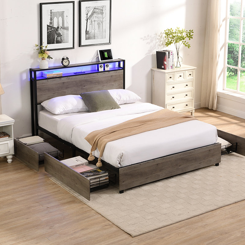 Althea Upholstered Platform Bed, Queen, Antique Gray