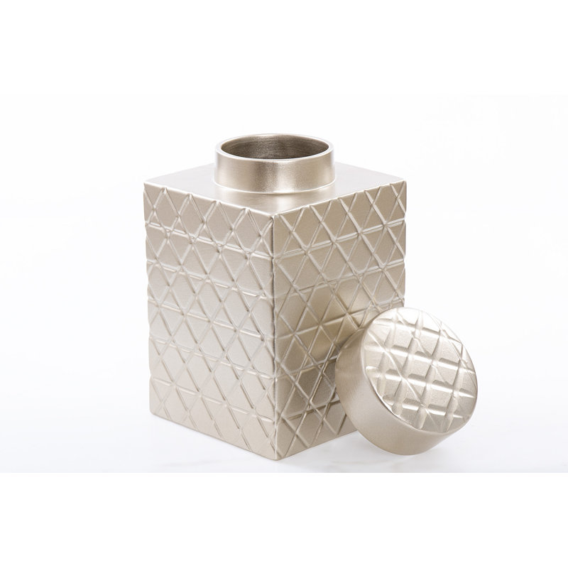 Ceramic Jar, 21cm H x 19cm W x 19cm D, Champagne