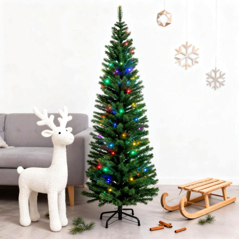 Arbres de Noël artificiels de 7 pi avec décoration de Noël et lumières colorées, H 7 pi