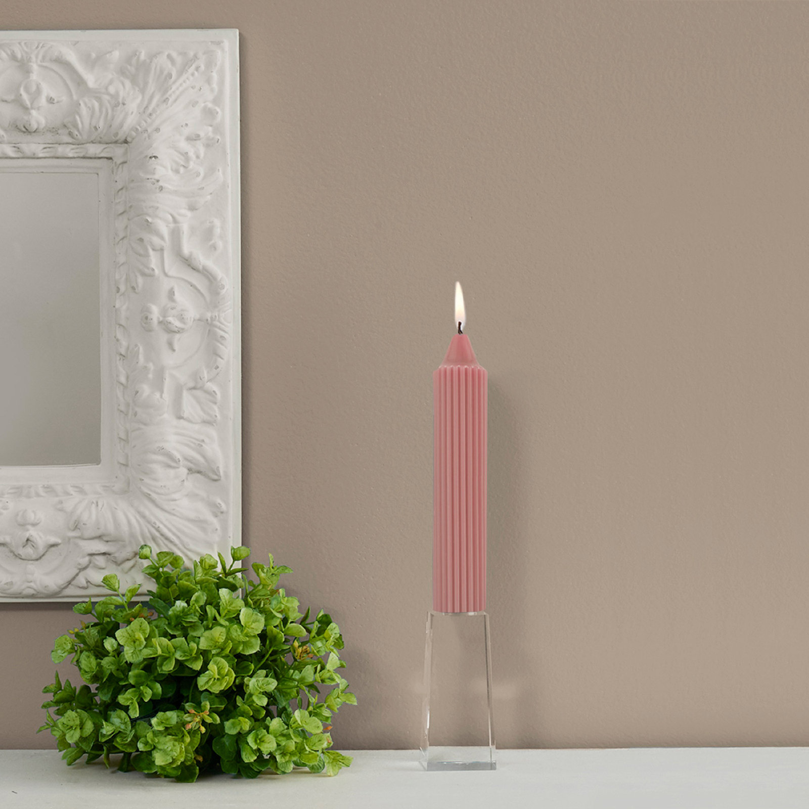 Unscented Taper Candle, 7" H x 1.25" W x 1.25" D, Dusty Rose