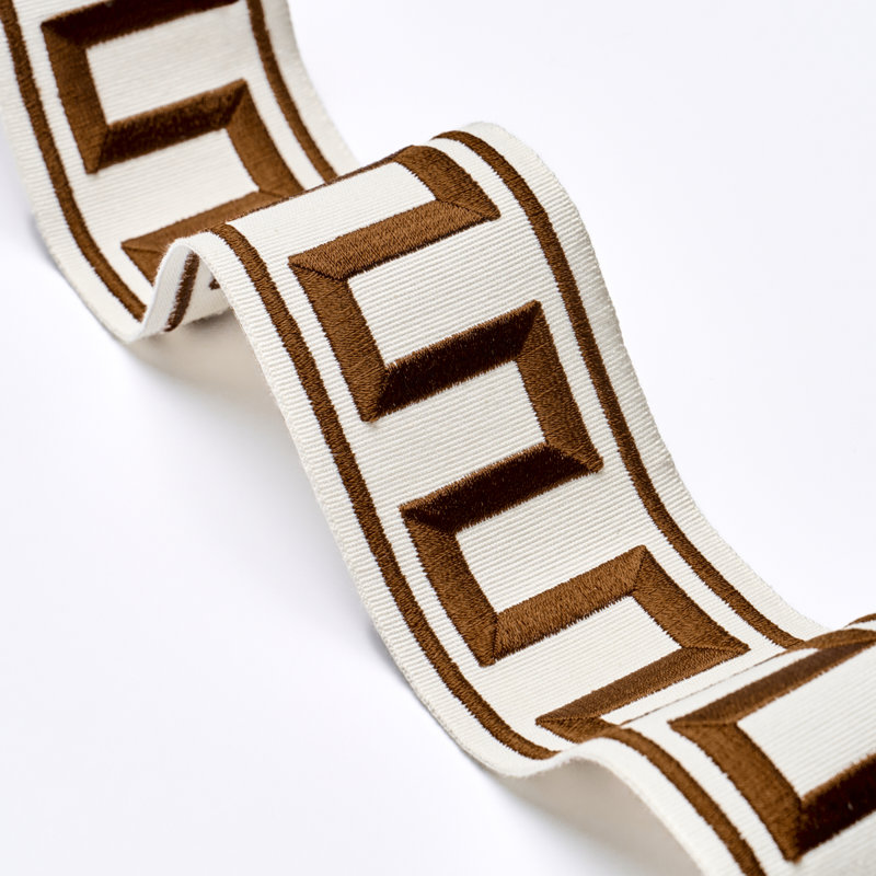 Greek Key Embroidered Tape, Brown