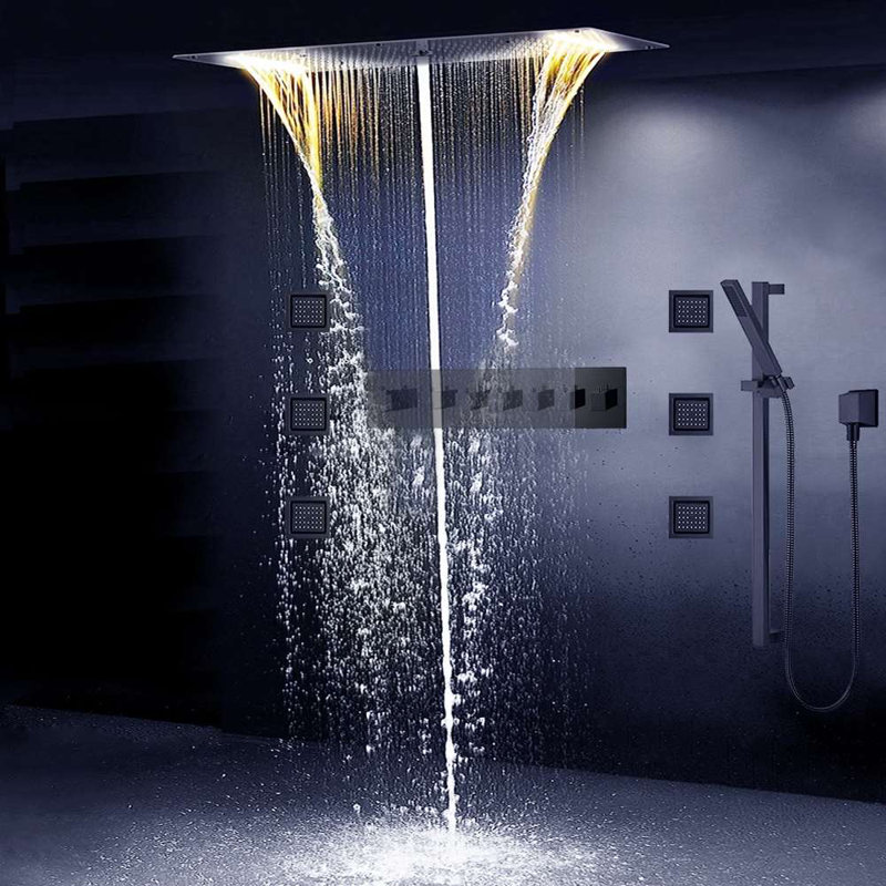 Système de douche numérique noir de 22 po avec cascade de pluie et douche à main Savona