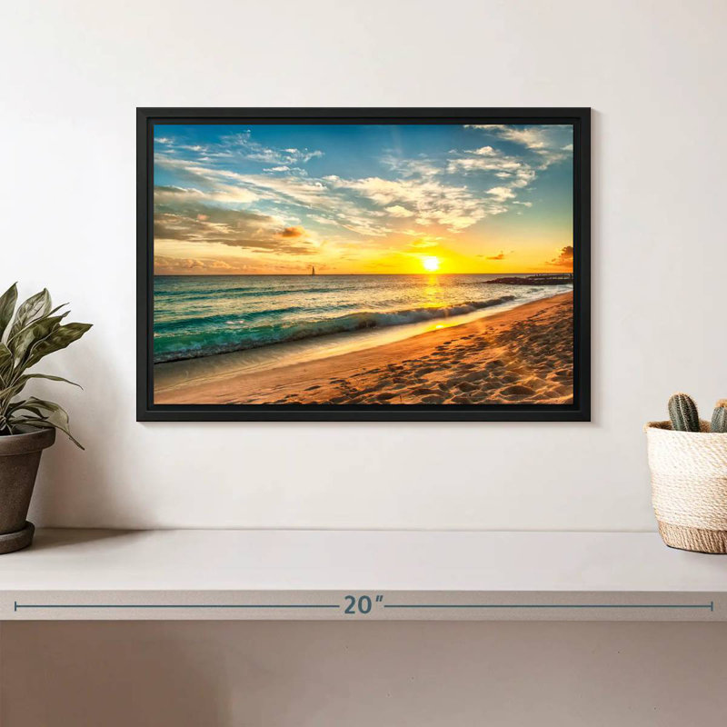 Senne de la Barbade, coucher de soleil, Cadre flottant noir, 13 po x 9 po