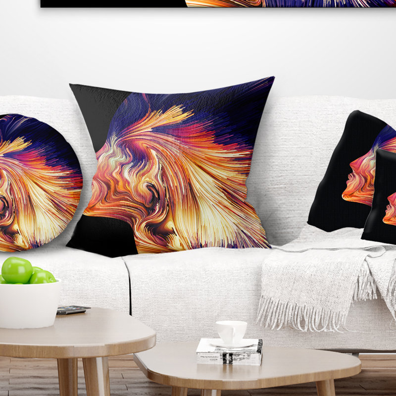 Endless Imagination - Abstract Printed Pillow, Orange/Blue, 18" x 18", Throw Pillow