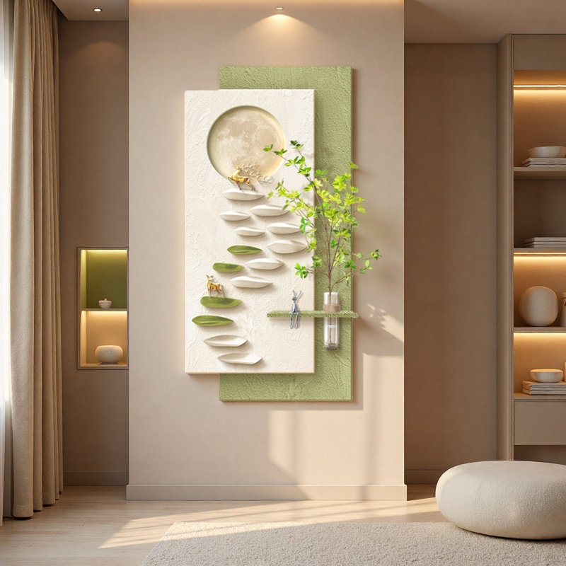 Plantes vertes hydroponiques de style crème avec lumières et peintures murales, H 55,12 po x l 27,56 po x P 1,38 po